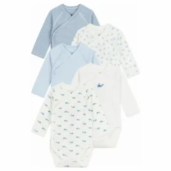 Lot 5 Bodies Cache-Coeur Baleines Coton Bio | Bleu