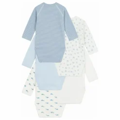 Lot 5 Bodies Cache-Coeur Baleines Coton Bio | Bleu