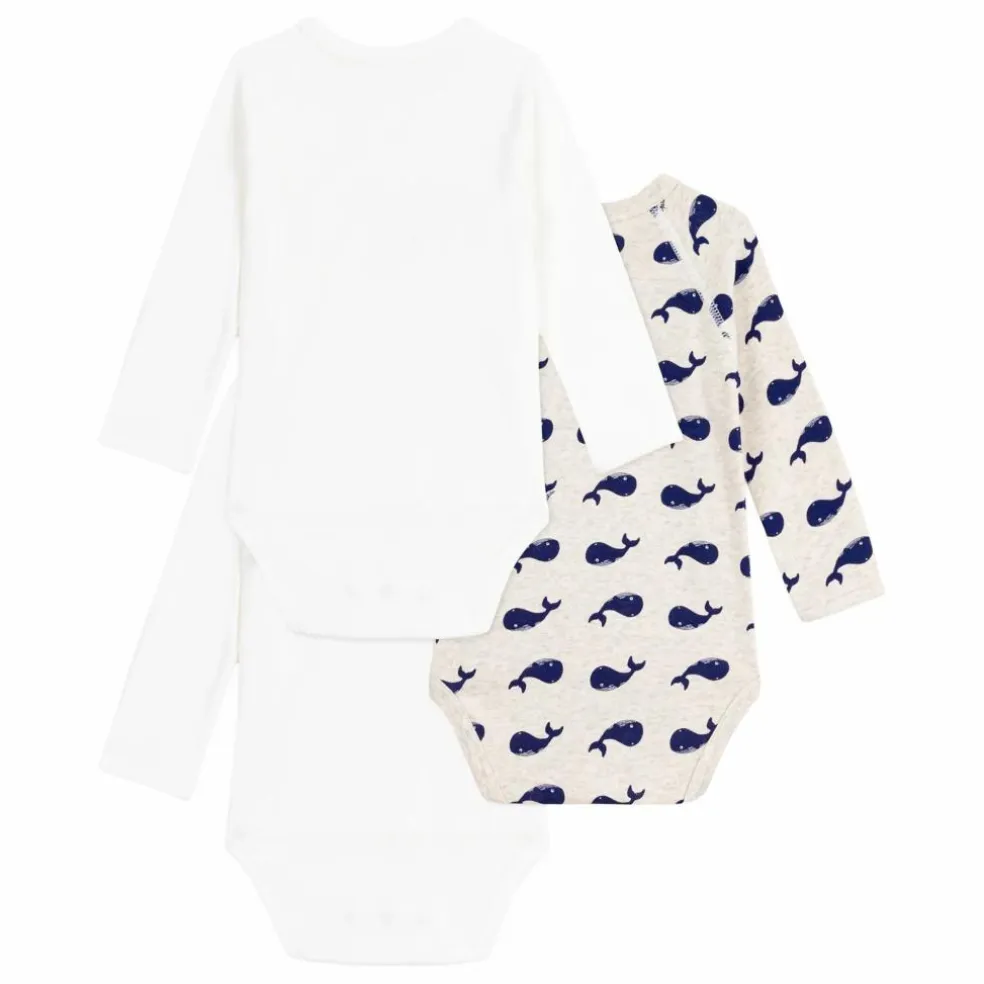 Lot 3 Bodies Croisés Baleines Coton Bio | Blanc
