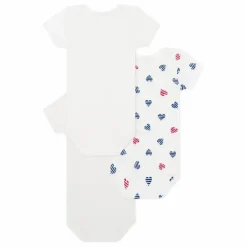 Lot 3 Bodies Cœur Rayé Coton Bio | Blanc