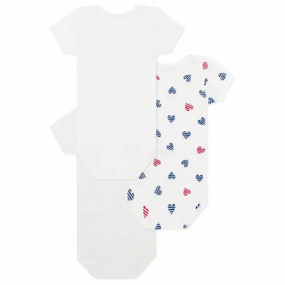Lot 3 Bodies Cœur Rayé Coton Bio | Blanc