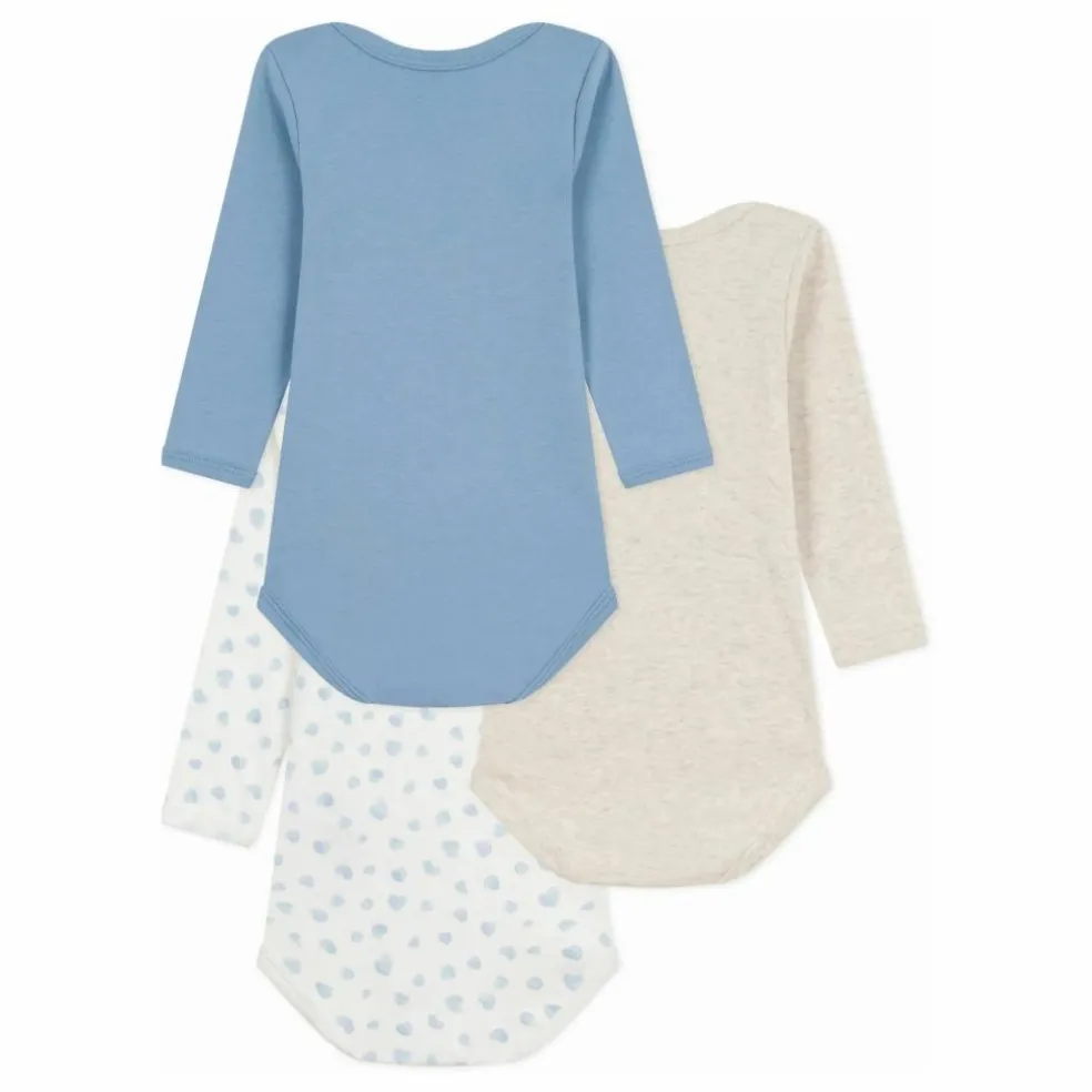 Lot 3 Bodies Cœurs Coton Bio | Bleu