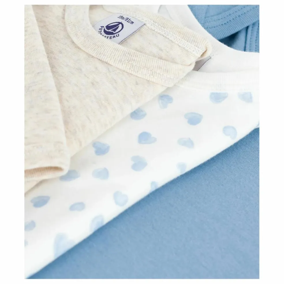 Lot 3 Bodies Cœurs Coton Bio | Bleu