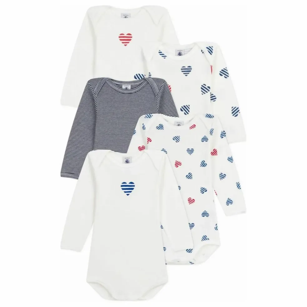 Lot 5 Bodies Cœurs Coton Bio | Blanc