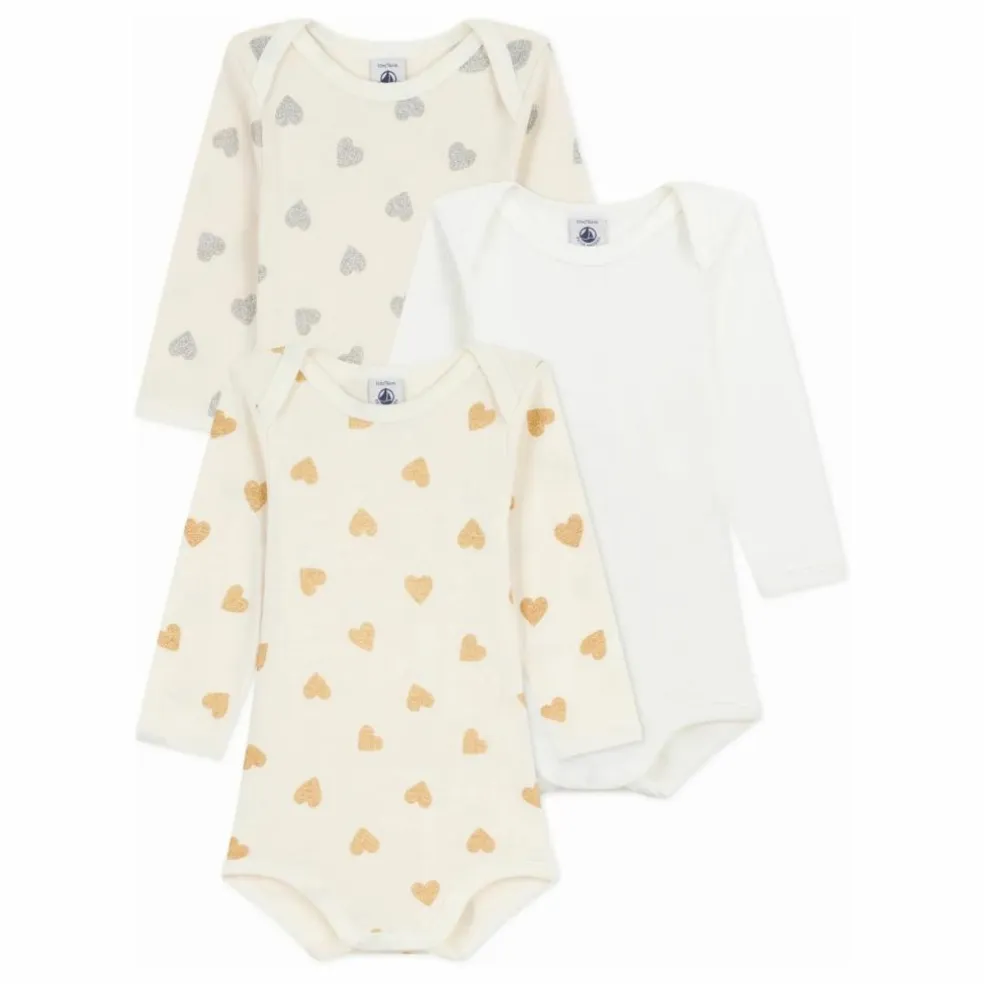 Lot 3 Bodies Cœurs Pailletés Coton Bio | Ecru