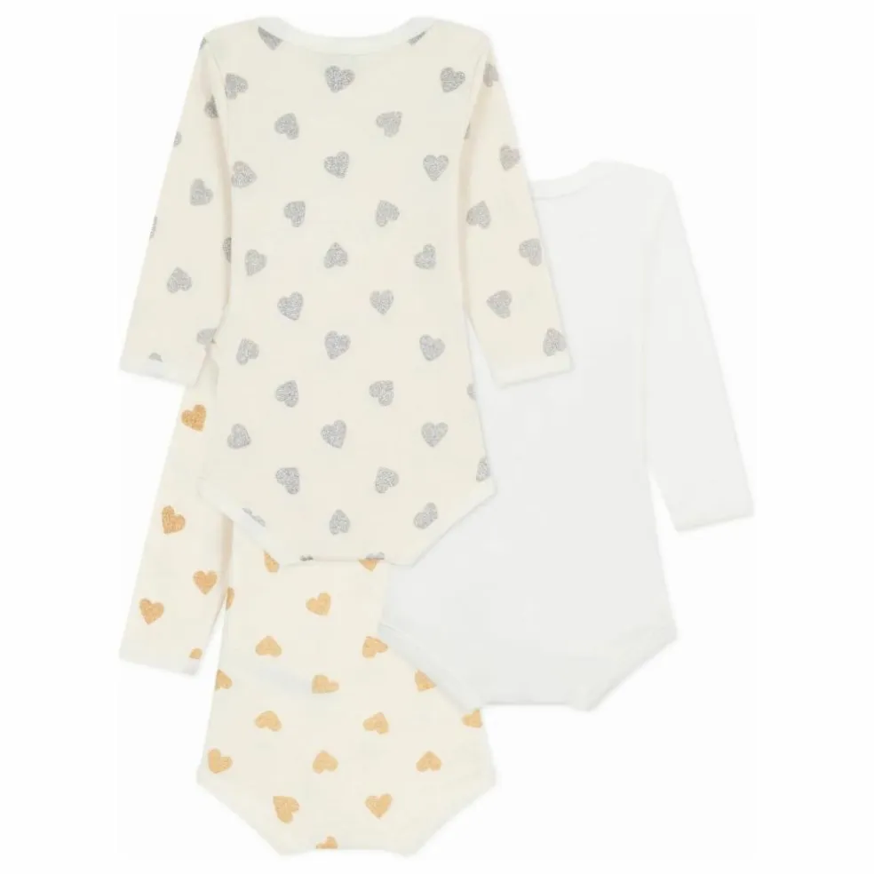 Lot 3 Bodies Cœurs Pailletés Coton Bio | Ecru