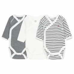 Lot 3 Bodies Marinière Croisés Coton Bio | Blanc