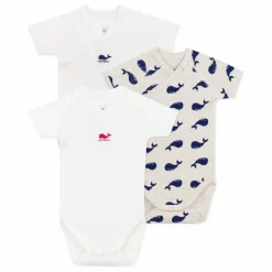Lot 3 Bodies Naissance Baleines Coton Bio | Ecru