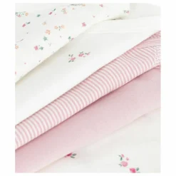 Lot 5 Bodies Rayés Coton Bio | Rose