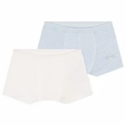 Lot 2 Boxers Rayés Coton Bio | Bleu ciel