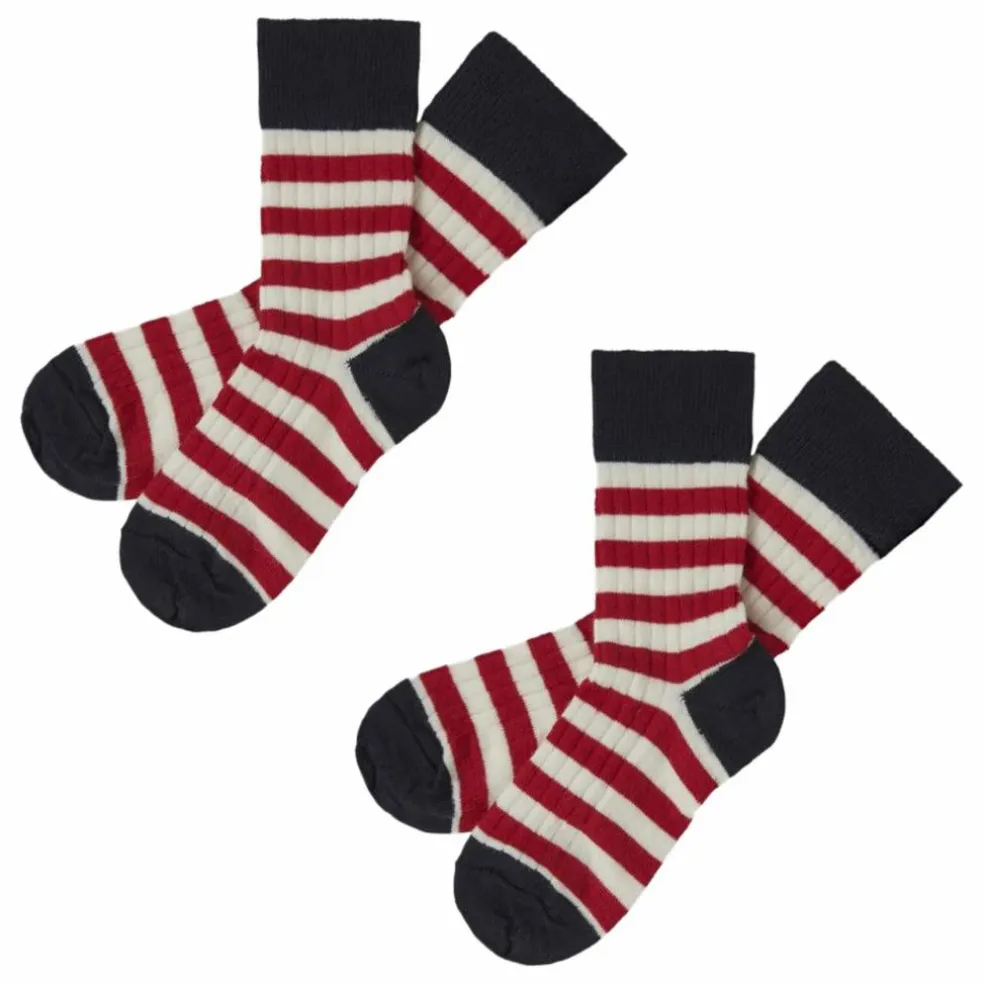 Lot 2 Chaussettes Rayures Laine | Rouge