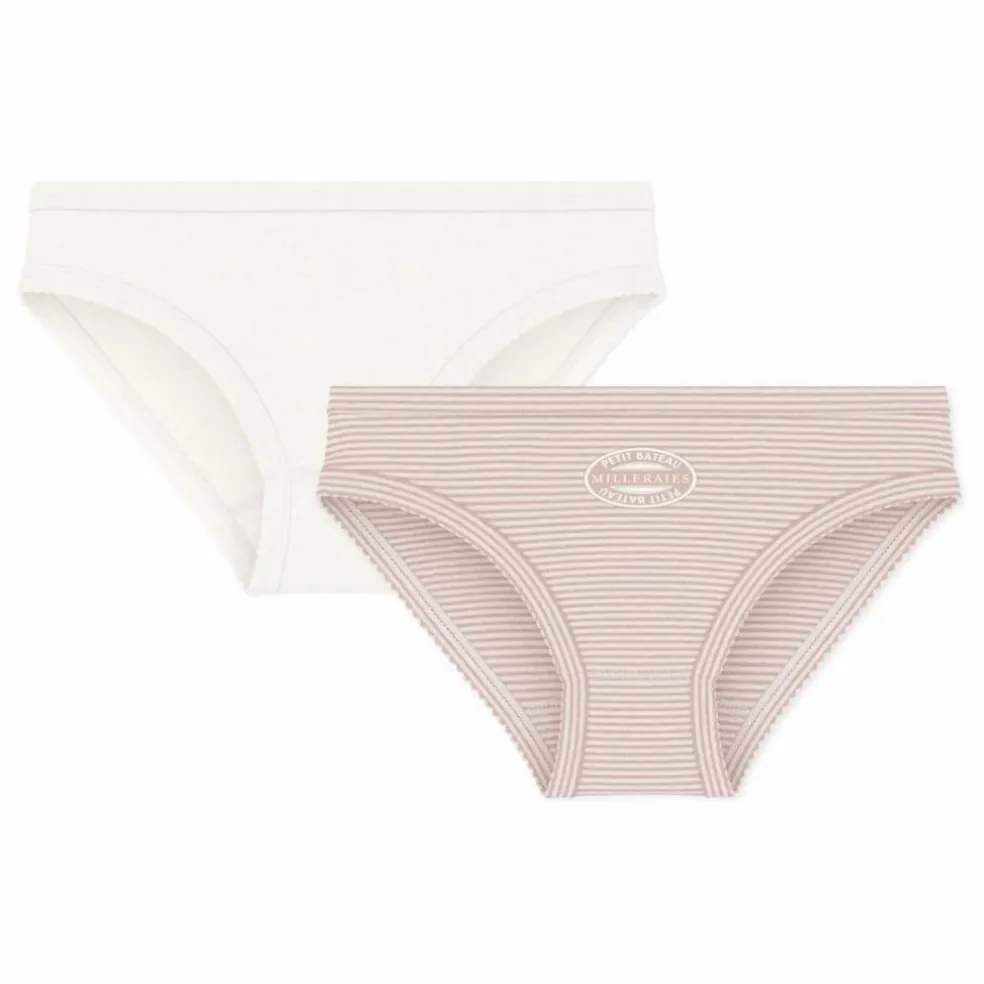 Lot 2 Culottes Rayées Coton Bio | Vieux Rose