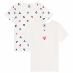 Lot 2 T-Shirts Cœur Rayé Coton Bio | Blanc