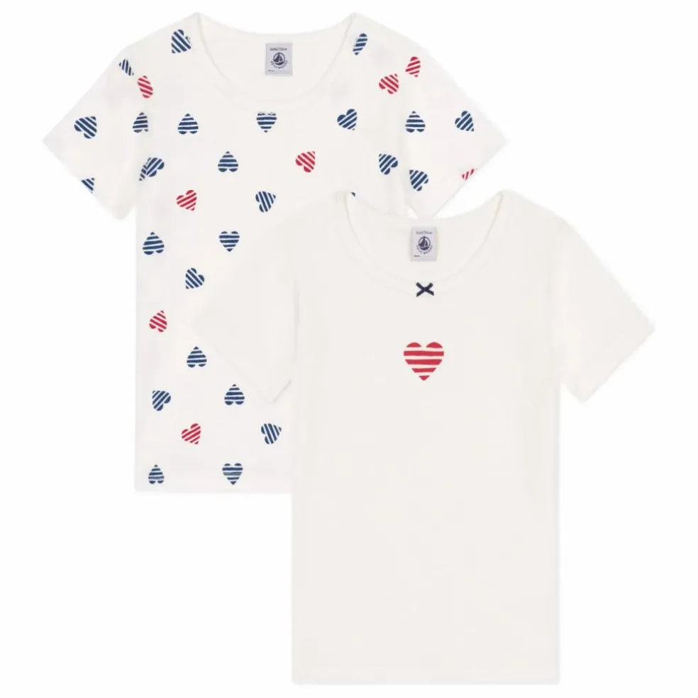 Lot 2 T-Shirts Cœur Rayé Coton Bio | Blanc