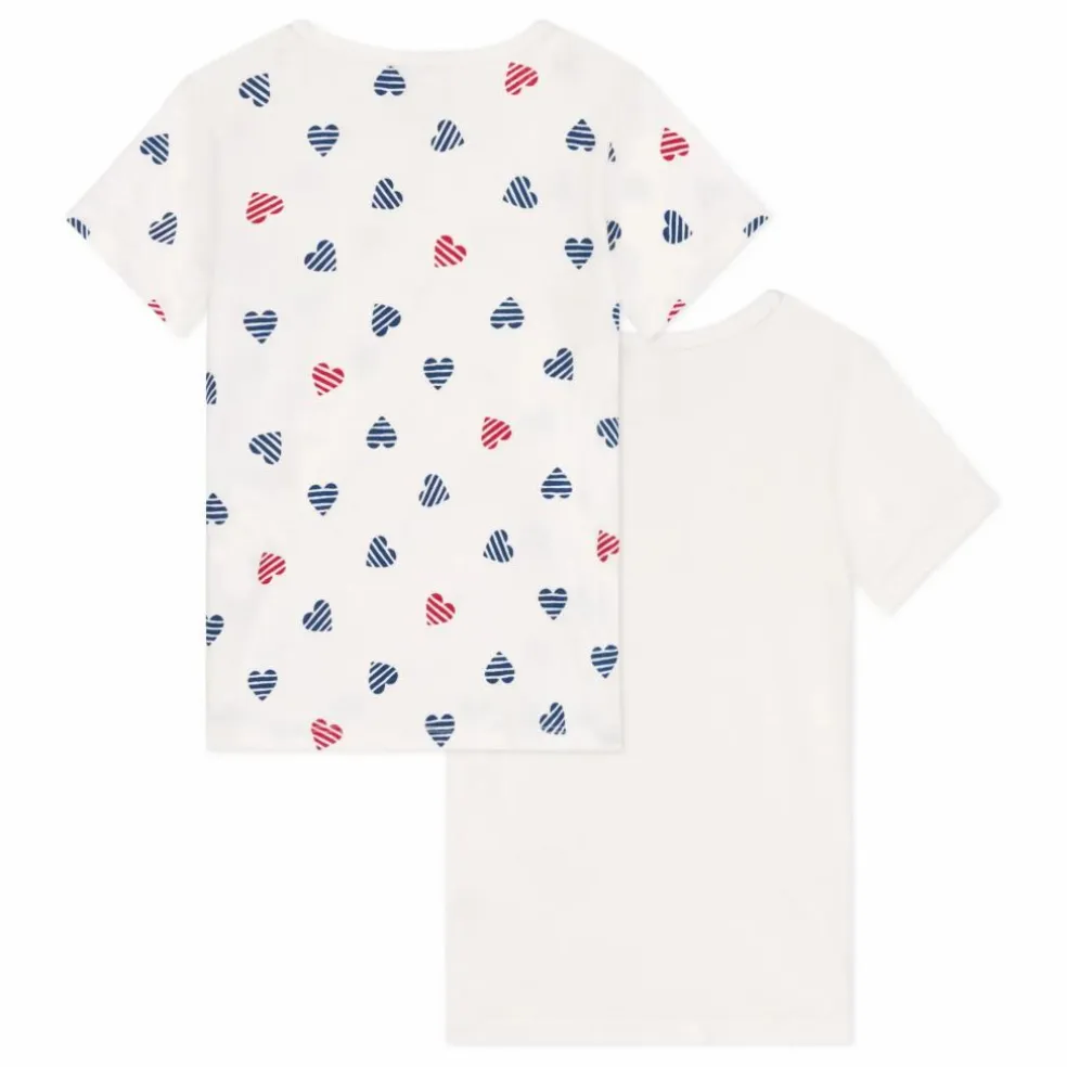 Lot 2 T-Shirts Cœur Rayé Coton Bio | Blanc