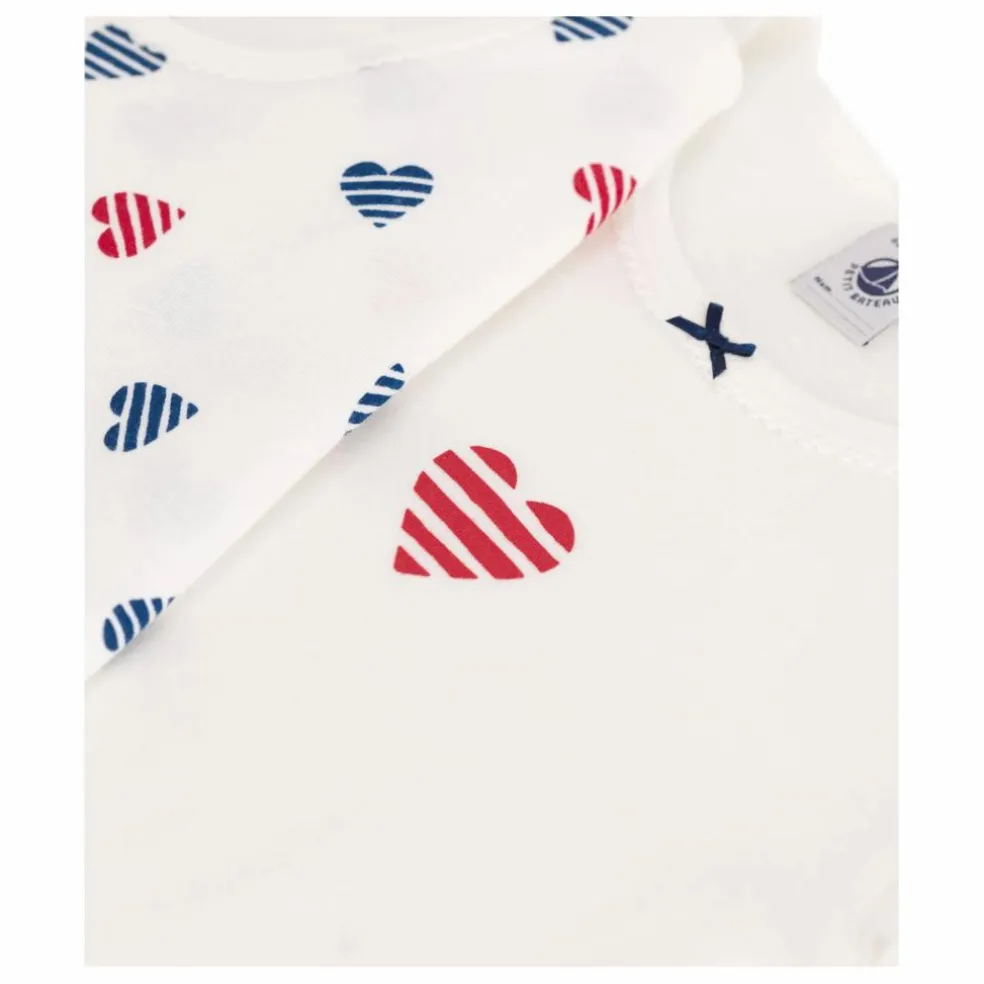 Lot 2 T-Shirts Cœur Rayé Coton Bio | Blanc