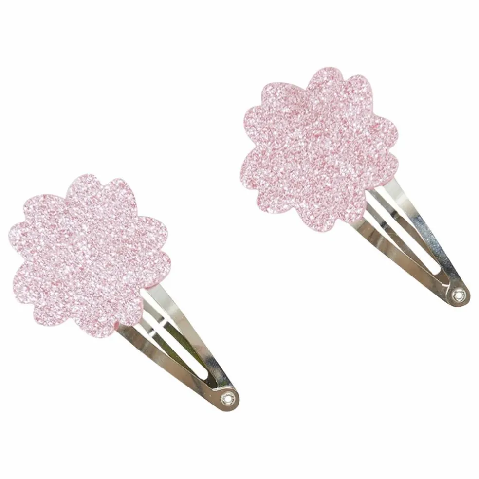Lot de 2 Barettes Hibiscus Paillettes | Rose poudré