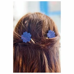 Lot de 2 Barettes Hibiscus Paillettes | Bleu roi