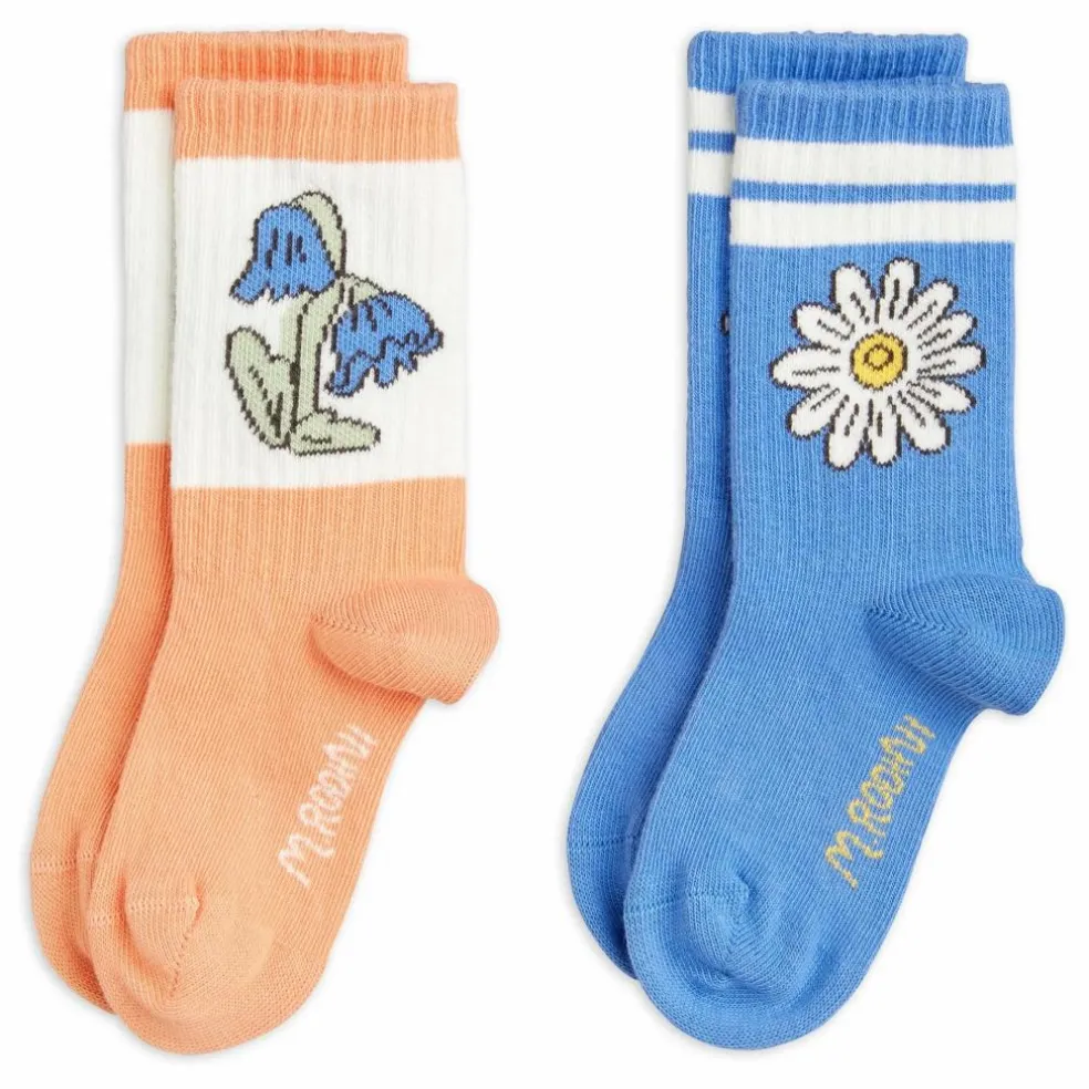Lot de 2 Paires de Chaussettes Fleurs Coton Bio | Bleu
