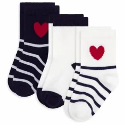 Lot de 3 Paires de Chaussettes Rayées Cœur | Blanc