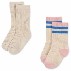 Lot de 2 Paires de Chaussettes Rayées | Beige
