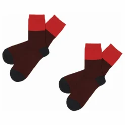 Lot de 2 Paires de Chaussettes Color Block Laine - Collection Femme | Rouge foncé