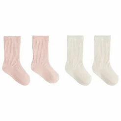 Lot de 2 Paires de Chaussettes Côtelées Coton Bio | Rose
