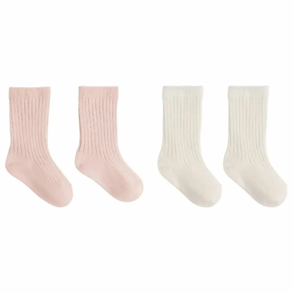 Lot de 2 Paires de Chaussettes Côtelées Coton Bio | Rose