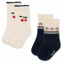Lot de 2 Paires de Chaussettes Jacquard Cerises | Ecru