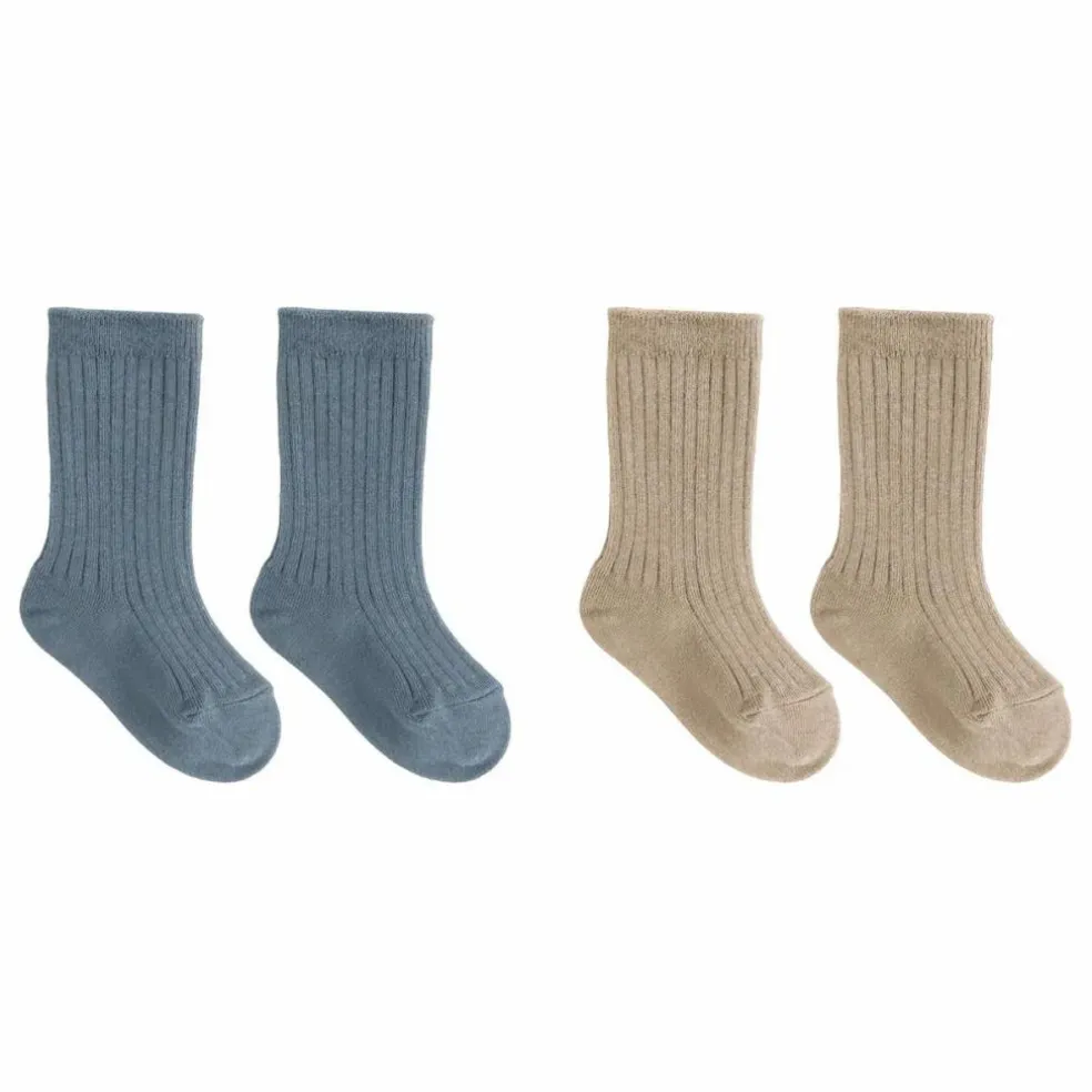 Lot de 2 Paires de Chaussettes Coton Bio | Bleu gris