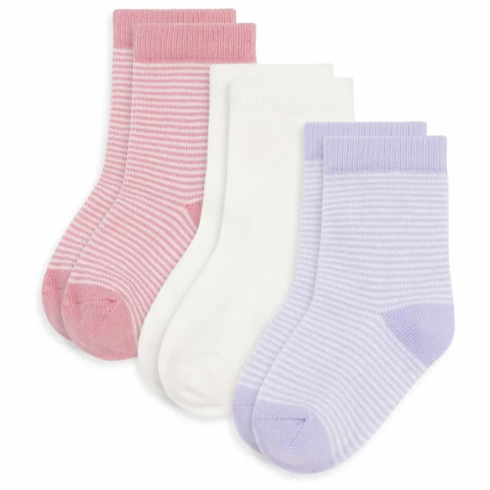 Lot de 3 Paires de Chaussettes Côtelées Rayées | Rose