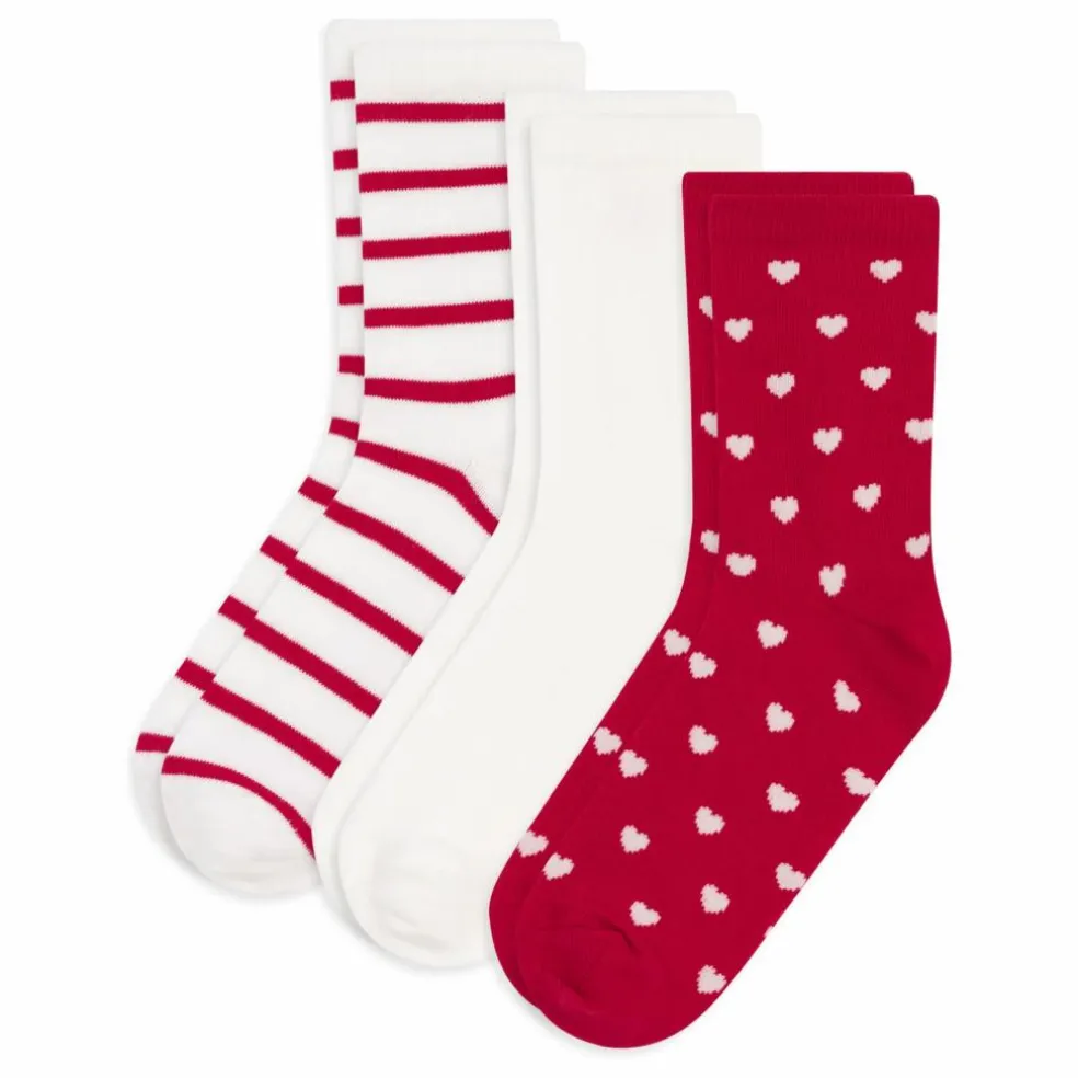 Lot de 3 Paires de Chaussettes Cœurs | Blanc