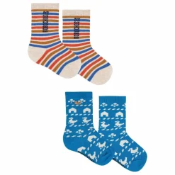 Lot de 2 Paires de Chaussettes Rayées Coton Bio | Bleu