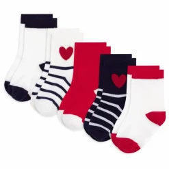 Lot de 5 Paires de Chaussettes Rayées Cœurs | Bleu marine