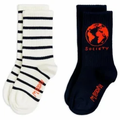 Lot de 2 Paires de Chaussettes Rayées Coton Bio | Bleu marine