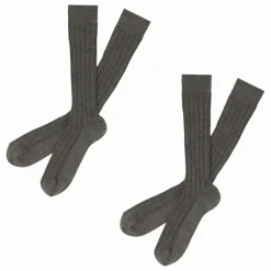Lot de 2 Paires de Mi-Bas Côtelés Laine - Collection Femme | Gris chiné