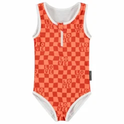 Maillot 1 Pièce Anti-UV Checkered Love Fibres Recyclées | Corail
