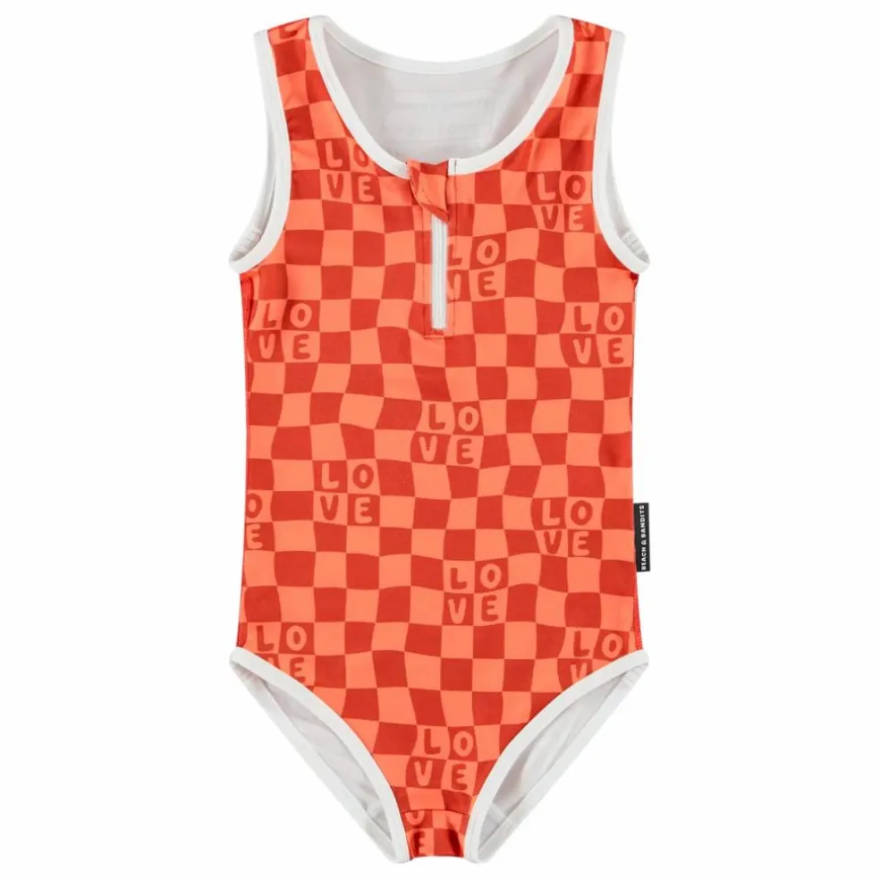 Maillot 1 Pièce Anti-UV Checkered Love Fibres Recyclées | Corail