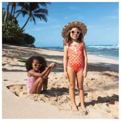 Maillot 1 Pièce Anti-UV Checkered Love Fibres Recyclées | Corail