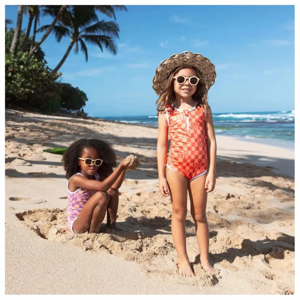 Maillot 1 Pièce Anti-UV Checkered Love Fibres Recyclées | Corail