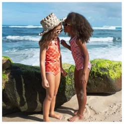 Maillot 1 Pièce Anti-UV Checkered Love Fibres Recyclées | Corail
