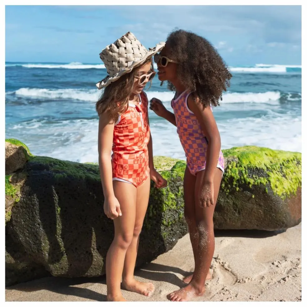 Maillot 1 Pièce Anti-UV Checkered Love Fibres Recyclées | Corail