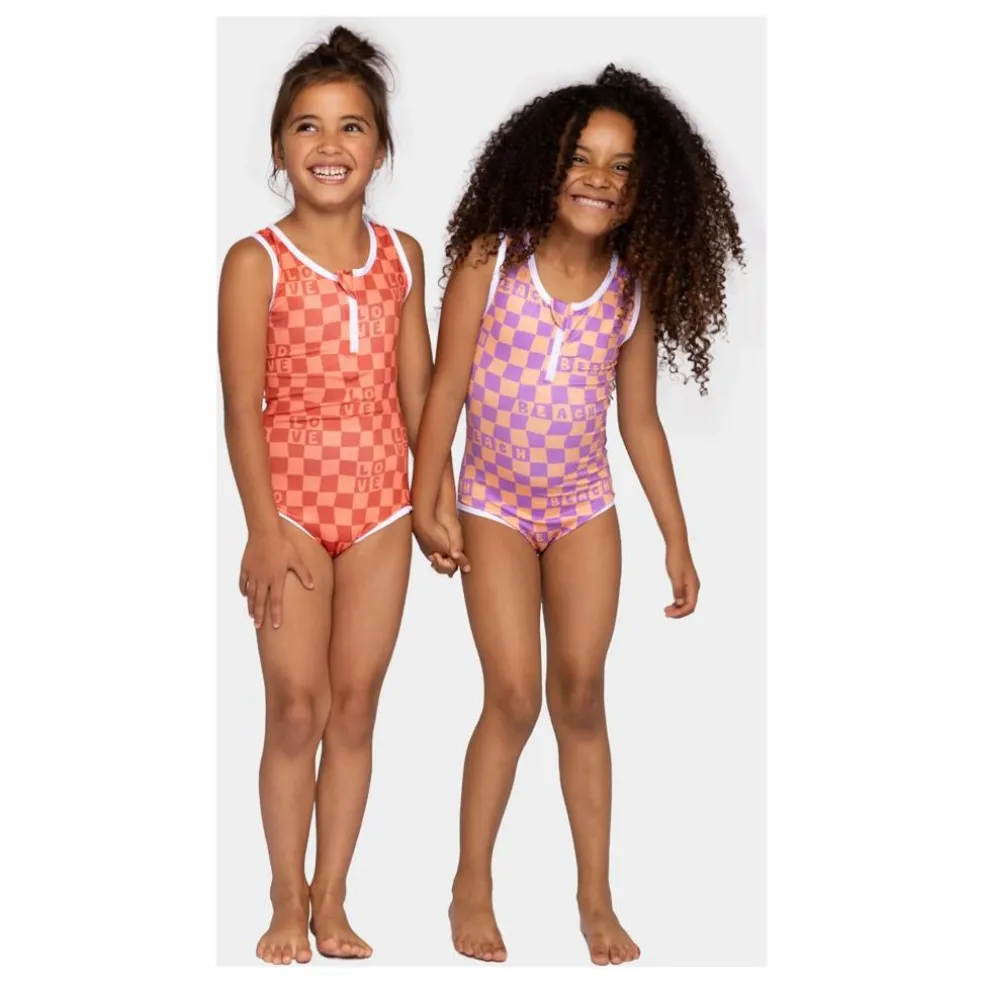 Maillot 1 Pièce Anti-UV Checkered Love Fibres Recyclées | Corail