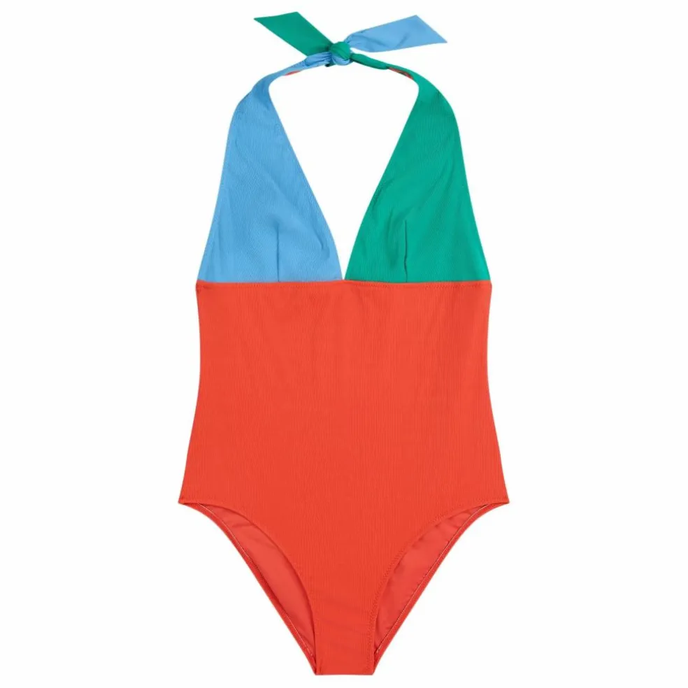 Maillot 1 Pièce Color Block Col V - Collection Femme | Orange