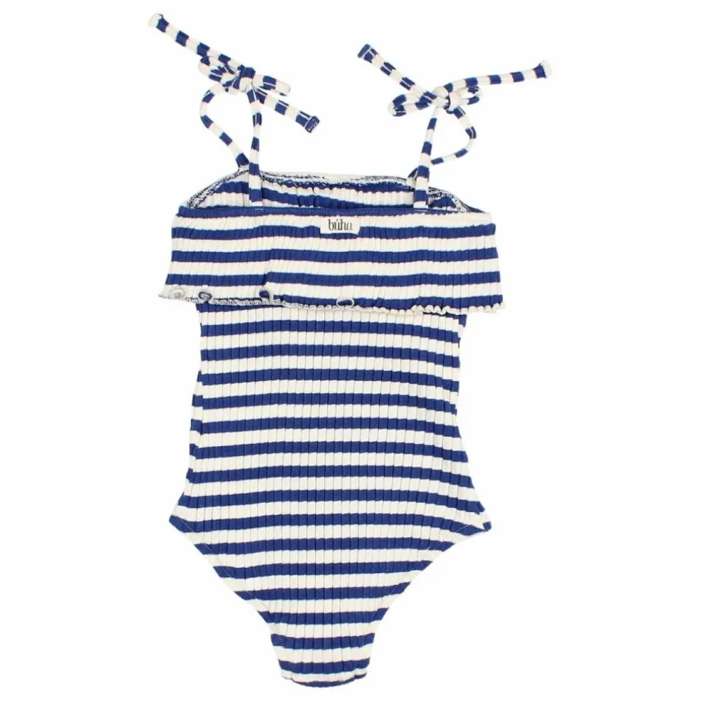 Maillot de Bain Côtelé Rayures Coton Bio | Bleu indigo