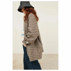 Manteau Calvin Pied de Poule Laine | Marron