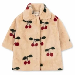 Manteau Façon Fourrure Fuzzie Cerises | Beige
