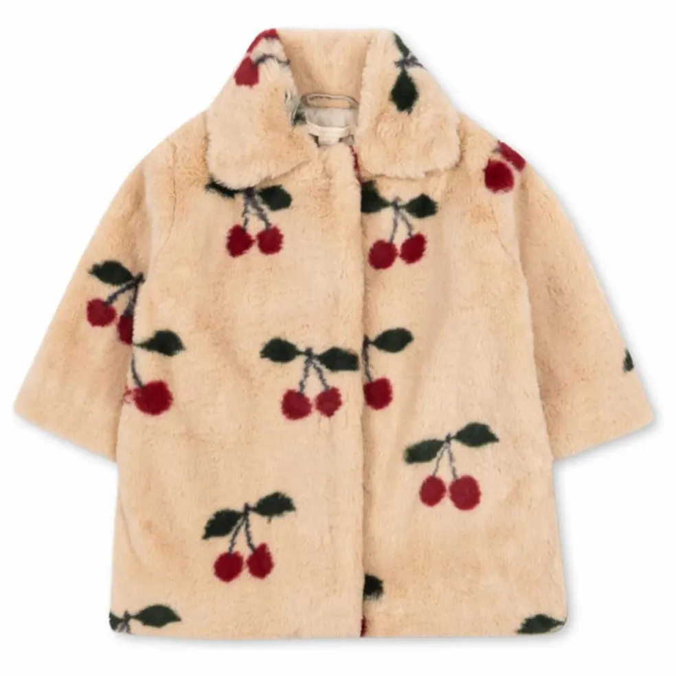 Manteau Façon Fourrure Fuzzie Cerises | Beige