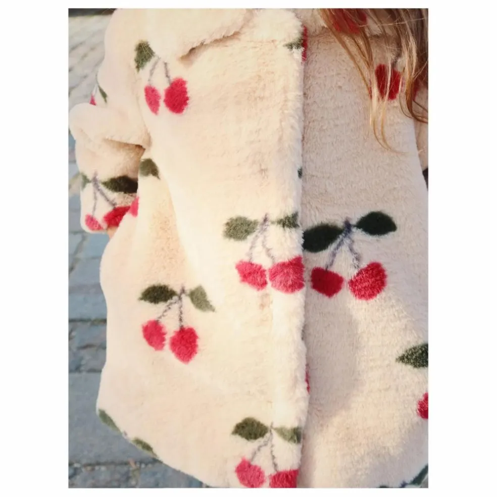 Manteau Façon Fourrure Fuzzie Cerises | Beige