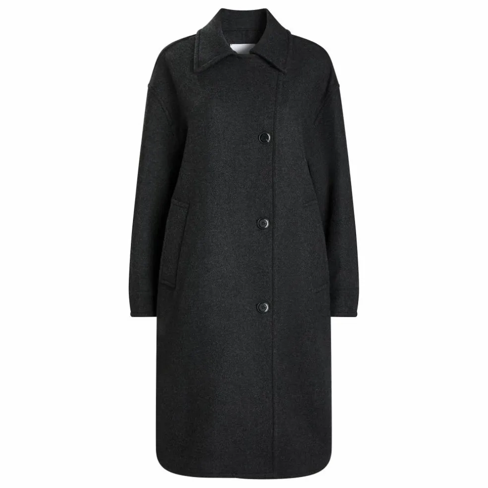Manteau Long Laine Feutrée | Gris anthracite